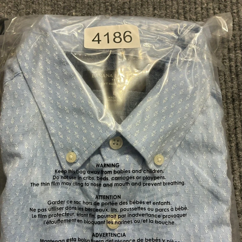 Banana Republic‎ Soft Wash Slim Fit Mens Button Down Shirt L Blue Long Sleeve